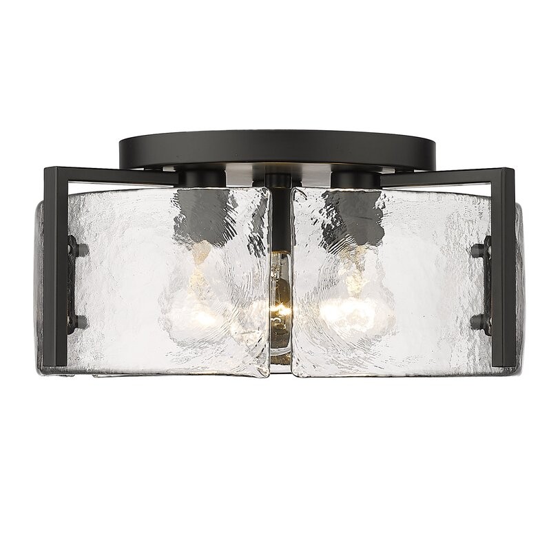 Ozu Modern Water Ripple Glass Drum Flush Mount Light