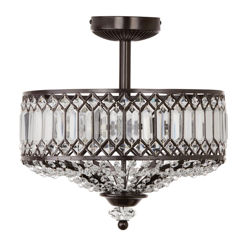 Parnika Luxury Carved Crystal Drum Semi Flush Chandelier
