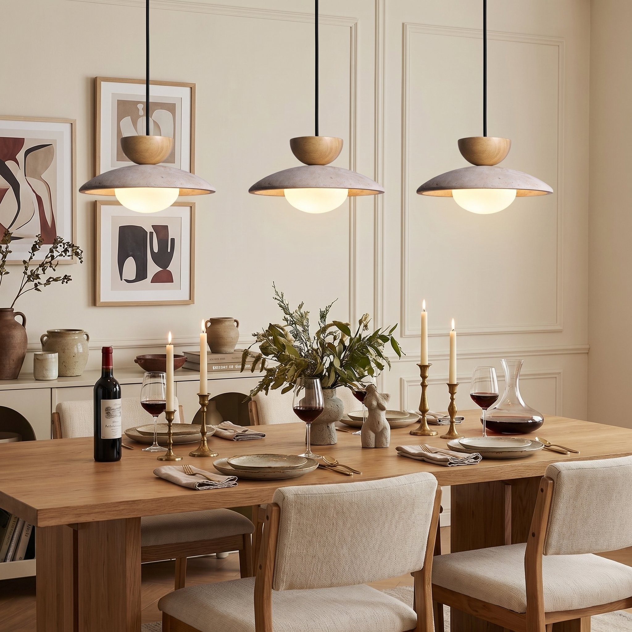 Tilda Modern Wabi-Sabi Travertine Dome Pendant Light