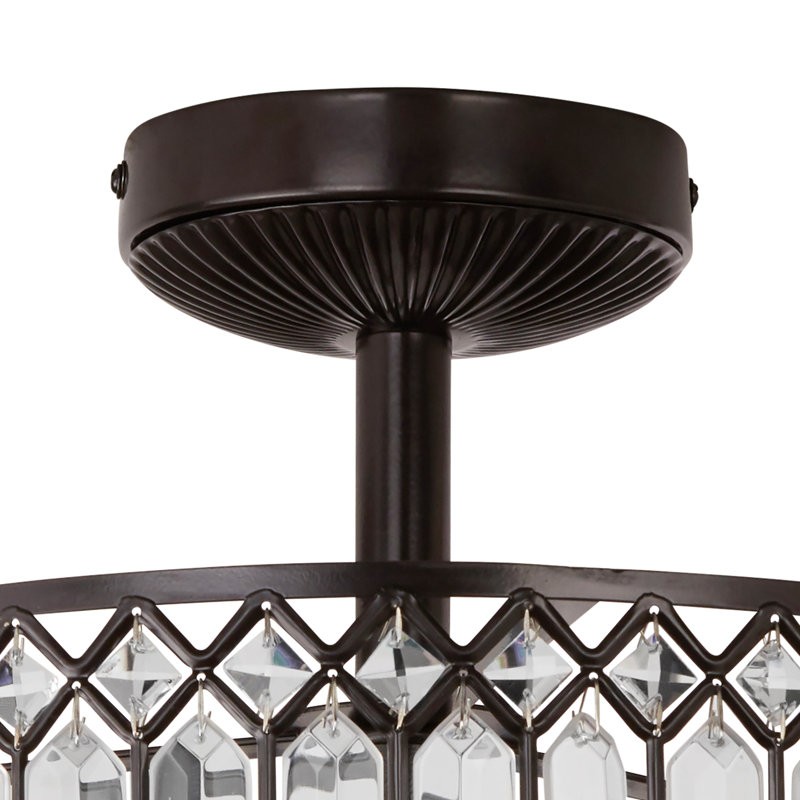 Parnika Luxury Carved Crystal Drum Semi Flush Chandelier