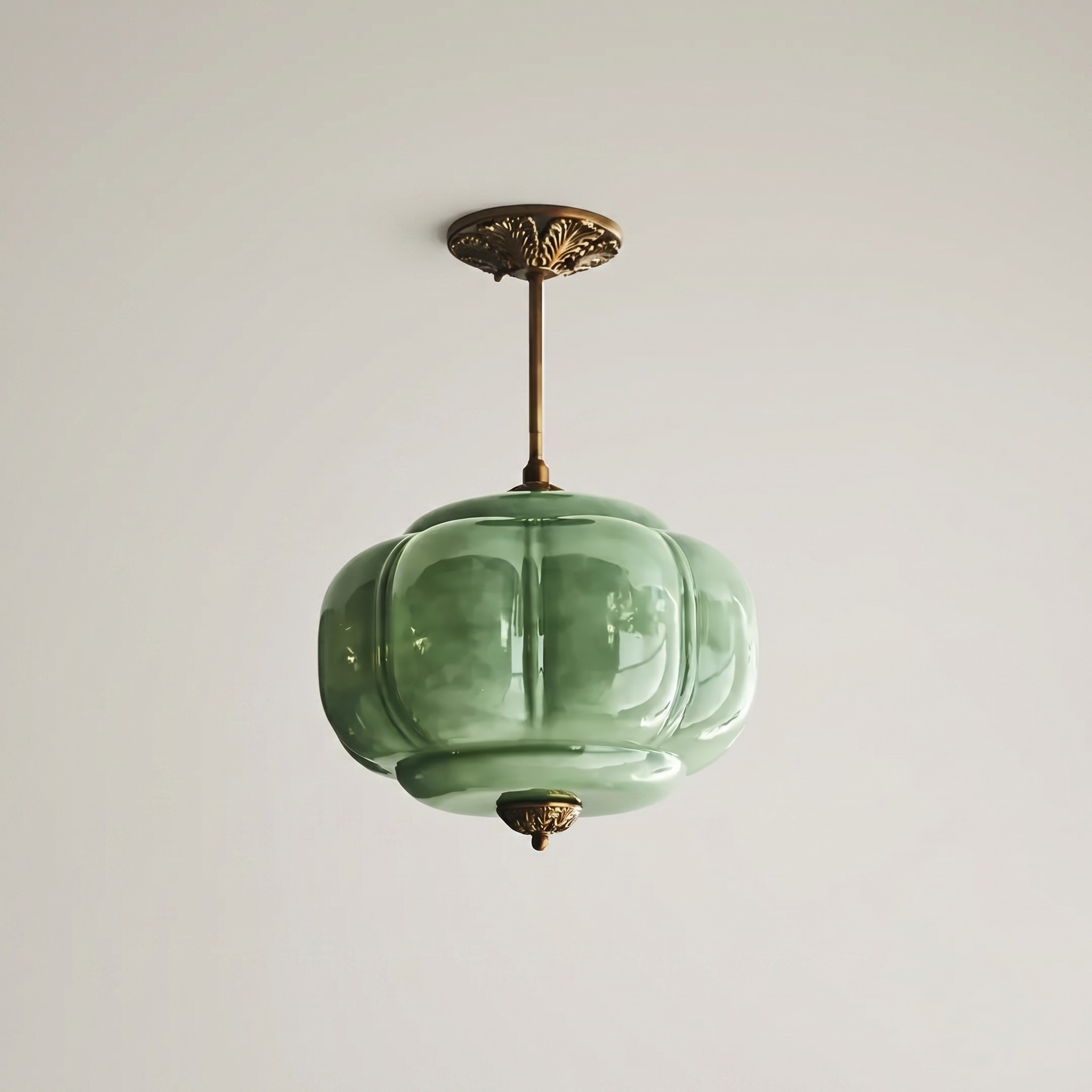 Vortan Antique Brass Green Glass Semi-Flush Mount Eloise Pendant Lamp