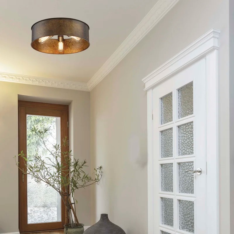 Blake Vintage Industrial Bronze Drum Flush Mount Ceiling