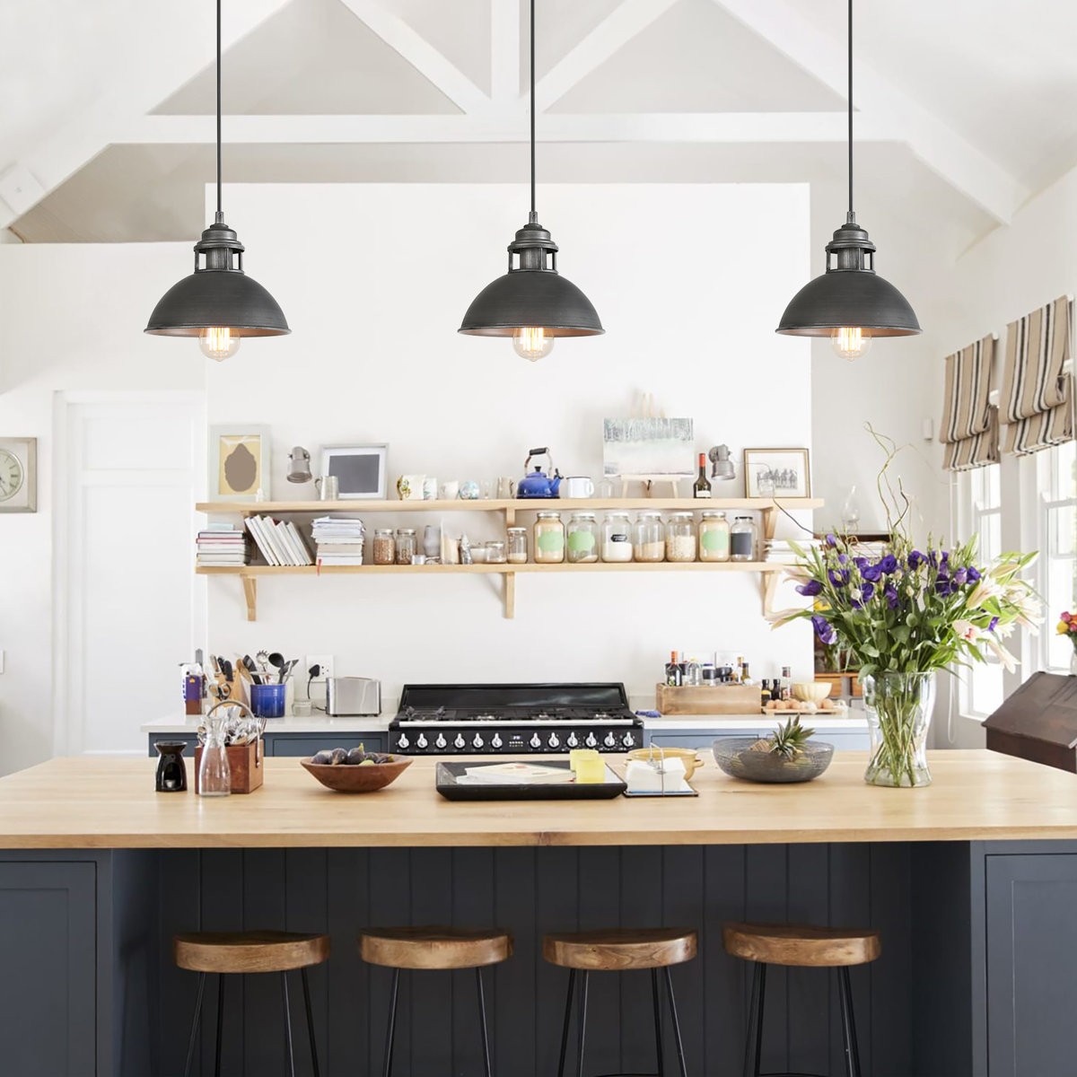 Hendon Industrial Matte Black Wrought Iron Dome Pendant Light