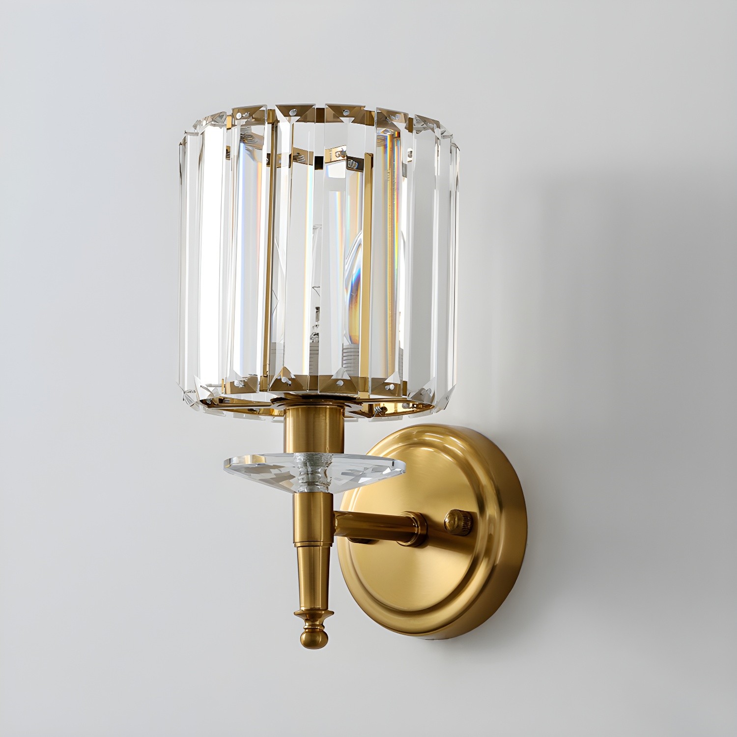 Solstice Brushed Brass Crystal Ribbed Glass Wall Sconce