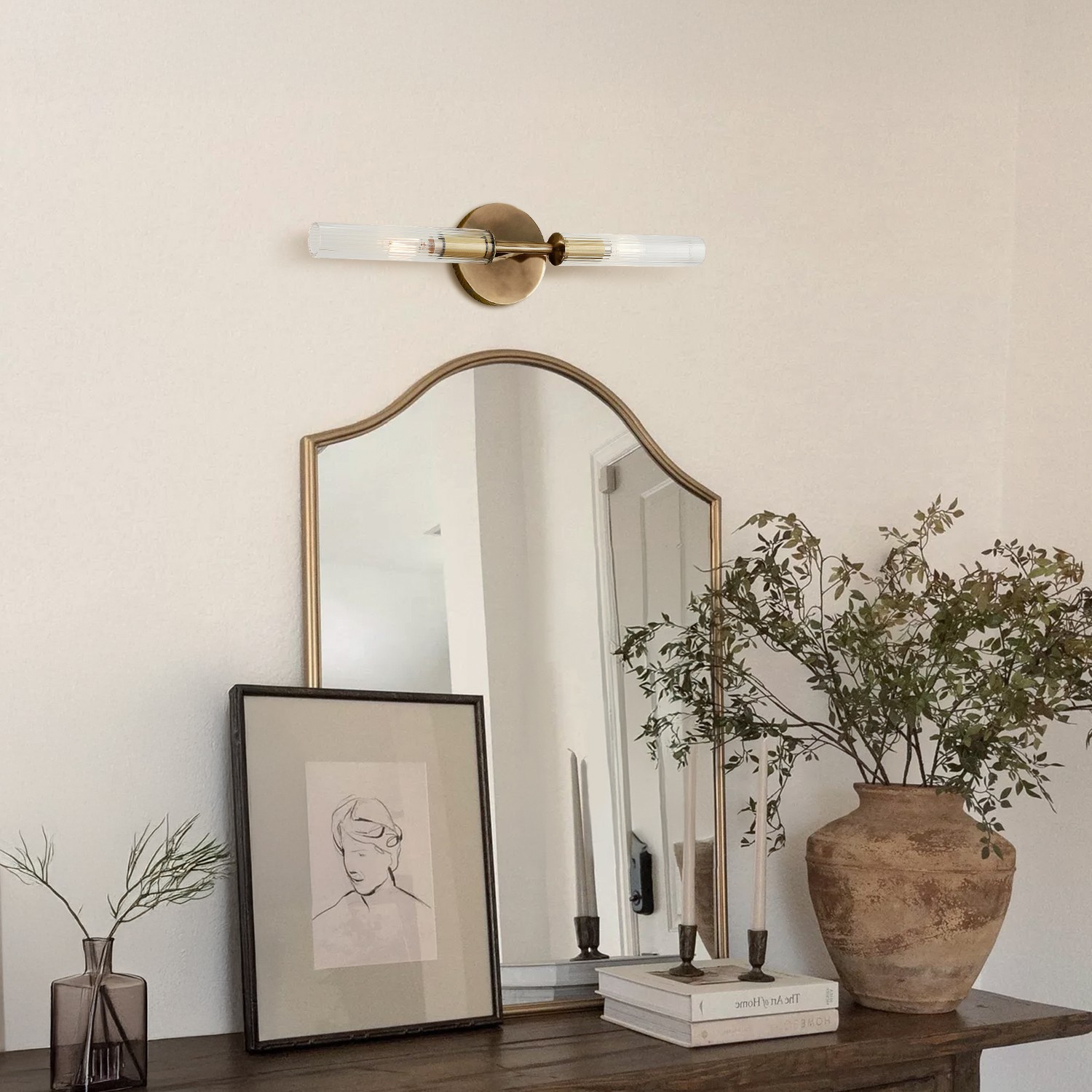 Alice Farmhouse Transparent Ribbed Glass Double Tube Sconce