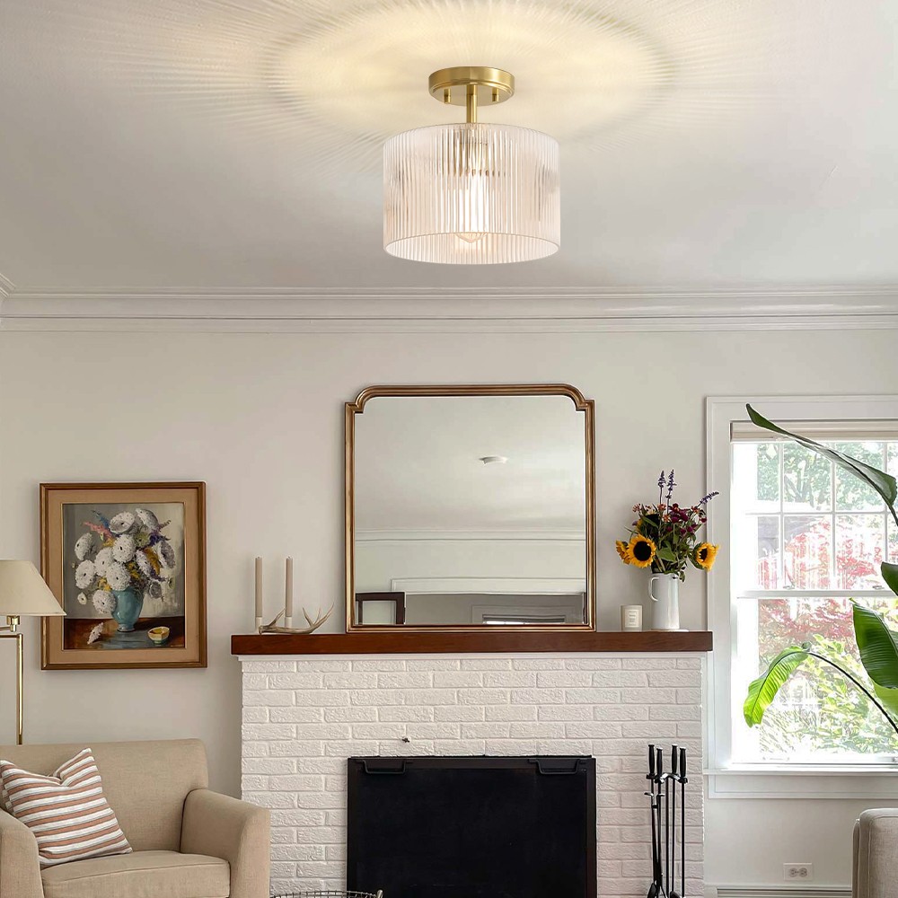 Finnda Farmhouse Ribbed Glass Semi Flush Ceiling