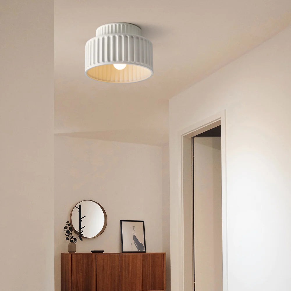 Nicola Vintage Resin Cream Breeze Drum Semi-Flush Mount Ceiling Light