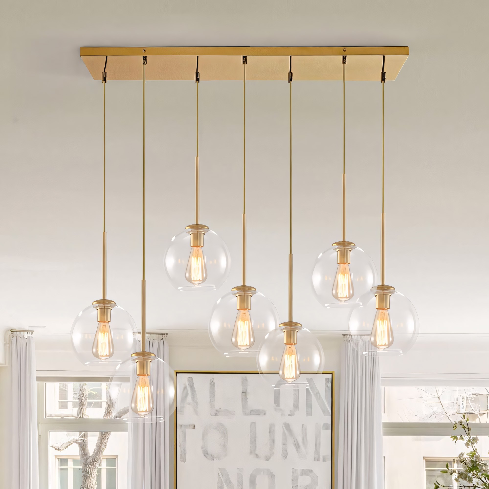 Kymar Mid Century 7-Lights Linear Cluster Globe Pendant Light