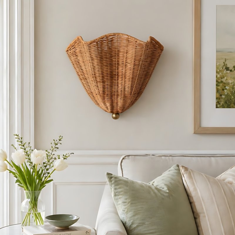 Finley Bohemian Woven Rattan Wall Sconce