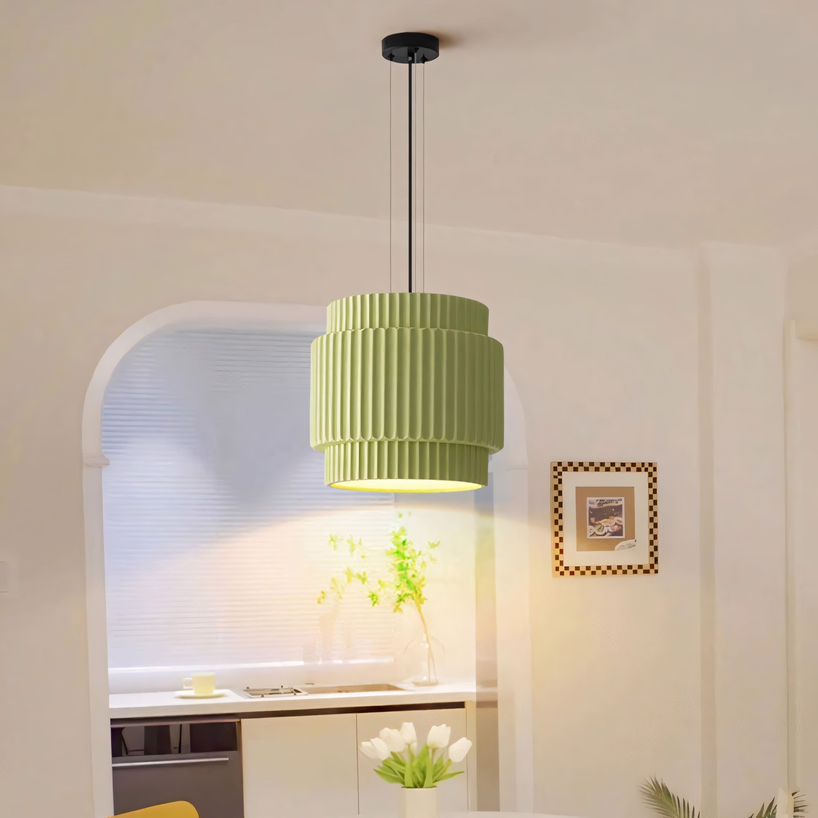 Draxithor Wabi Sabi Fluted Resin Cream Pendant Light