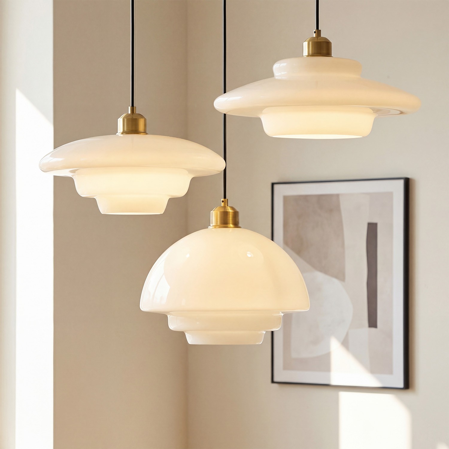 Ritika Vintage Art Cream Multi-Shape Glass Pendant Light