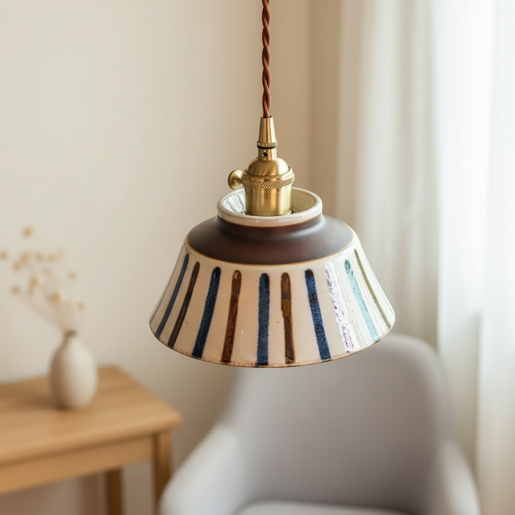 Hussein Vintage Hand-painted Ceramic Pendant Light