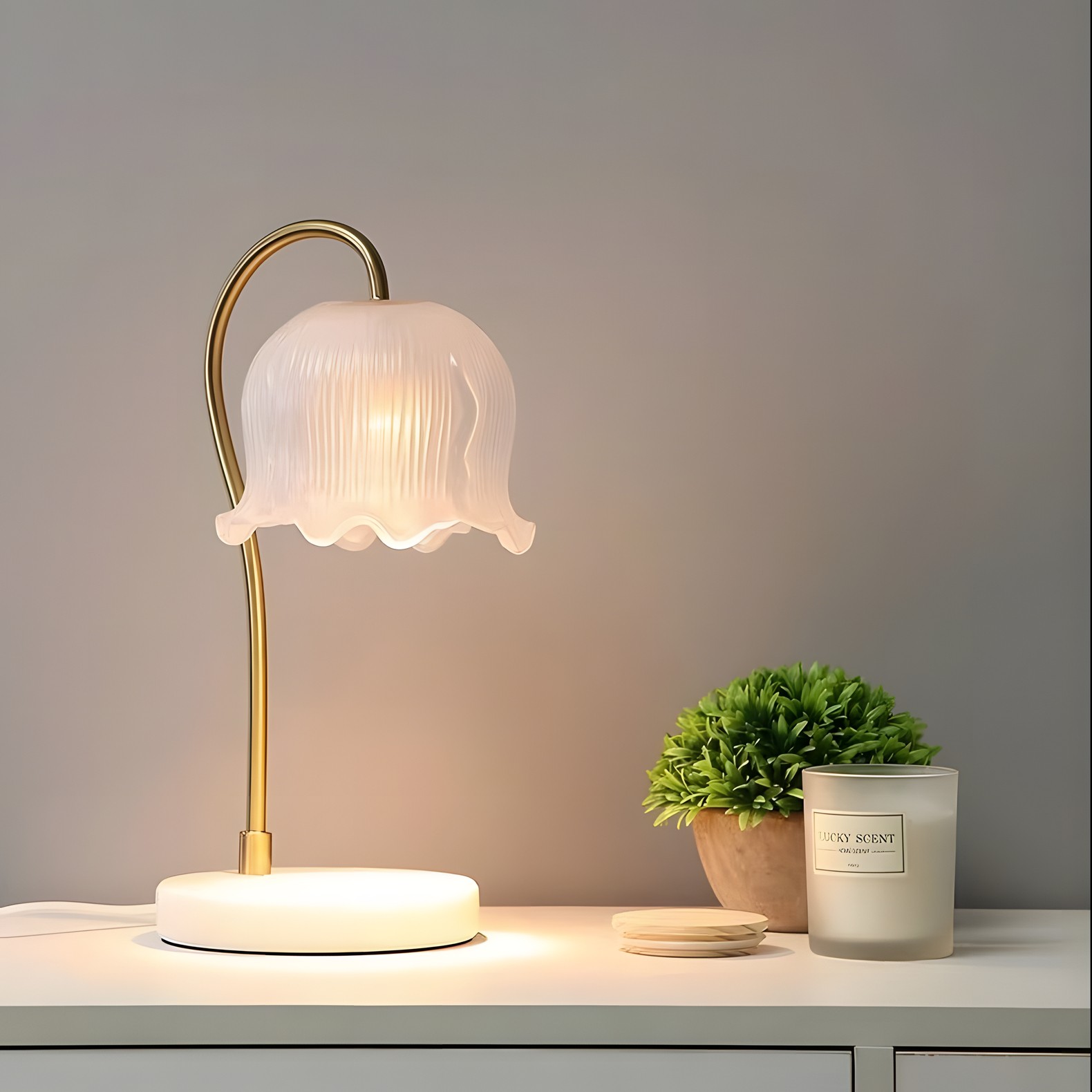 Keya Flower Dimmable Melted Wax Marble Glass Table Lamp