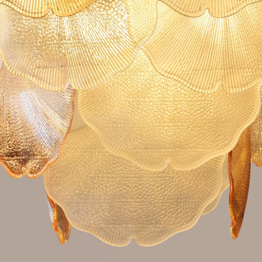 Cyan Champagne Ginkgo Leaf Textured Glass Chandelier