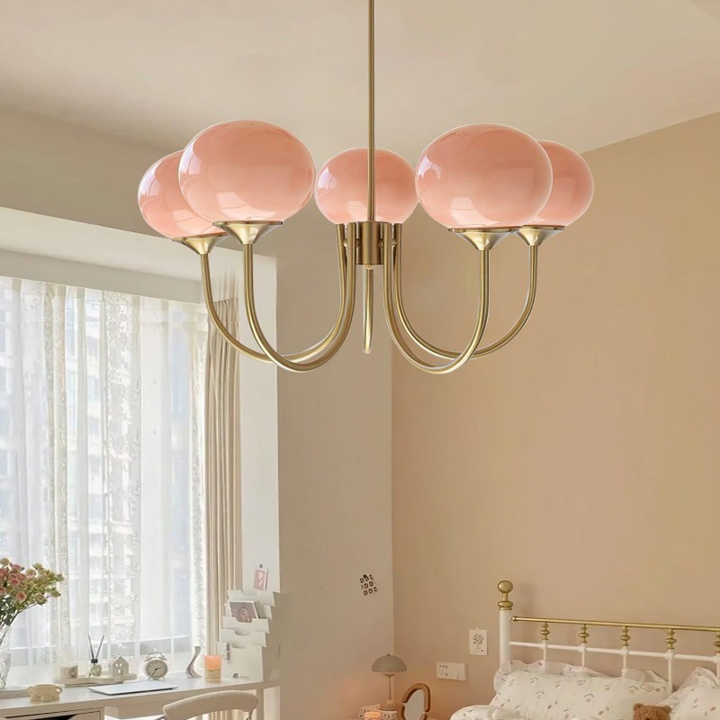Bianca Colored Glass Shade Chandelier with Globes