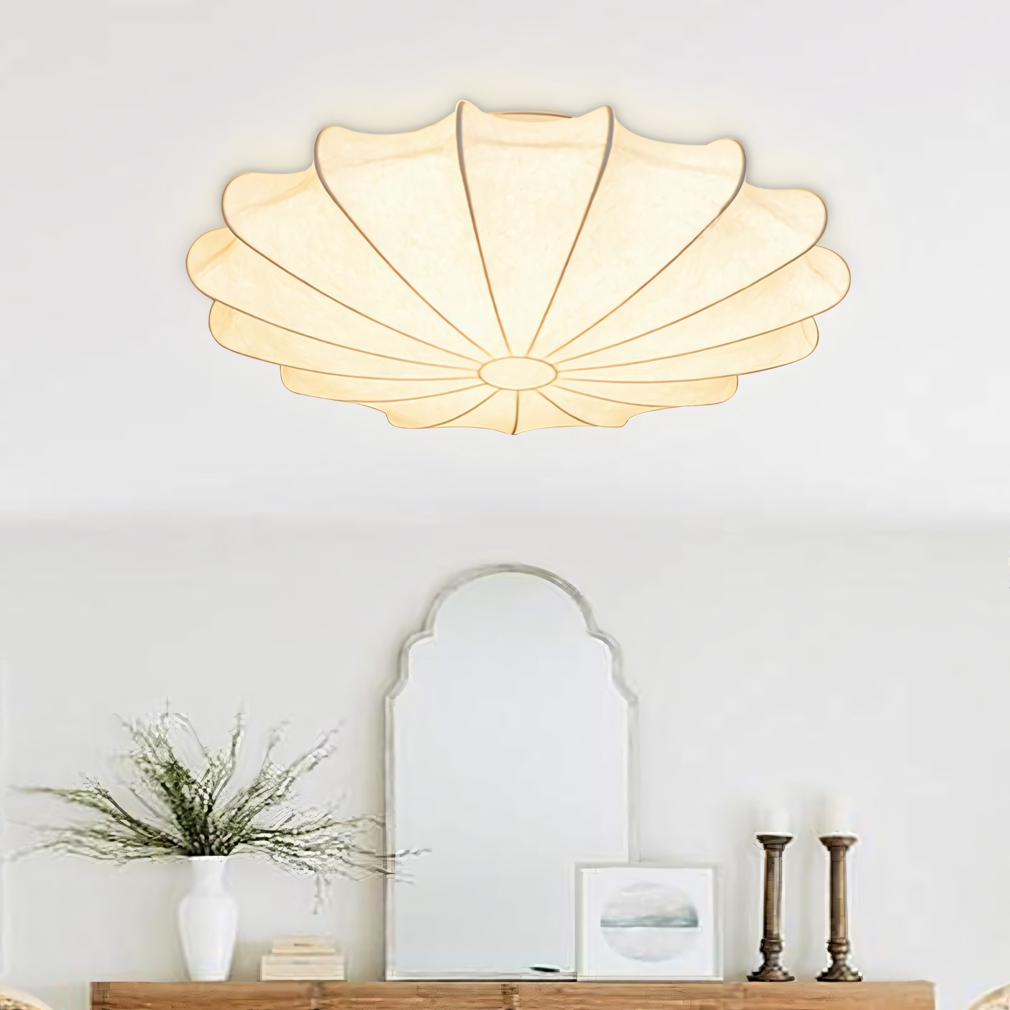 Savionne White Silk Seashell Flush Mount Light