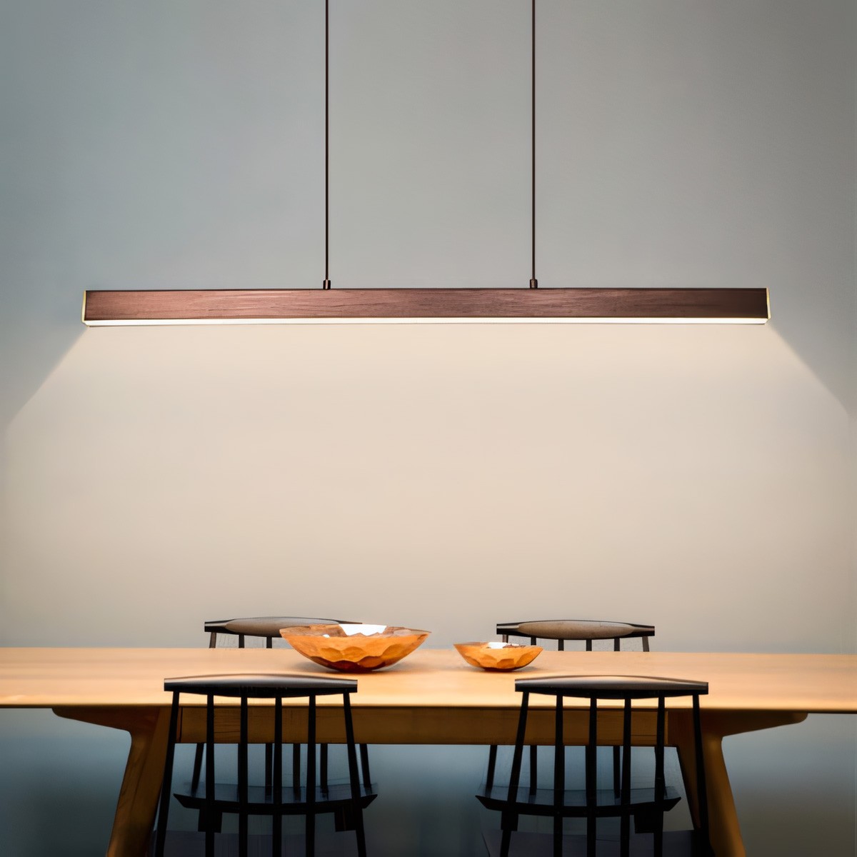 Quorix Log Style Wood Led Linear Pendant Light With Remote Control