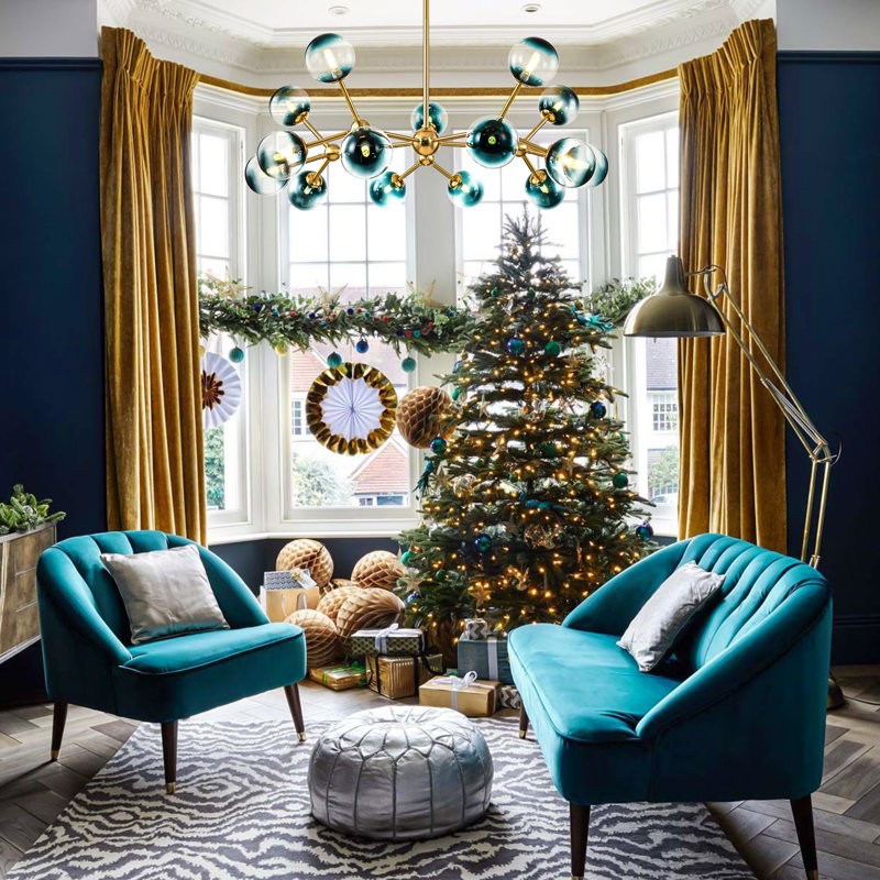 Taryn 15 Light Teal Colored Globe Glass Chandelier