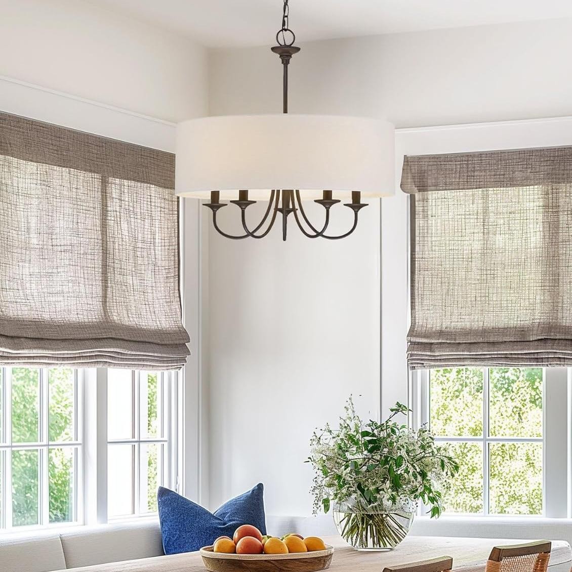 Nyneve 5 Light Dimmable Fabric Drum Chandelier