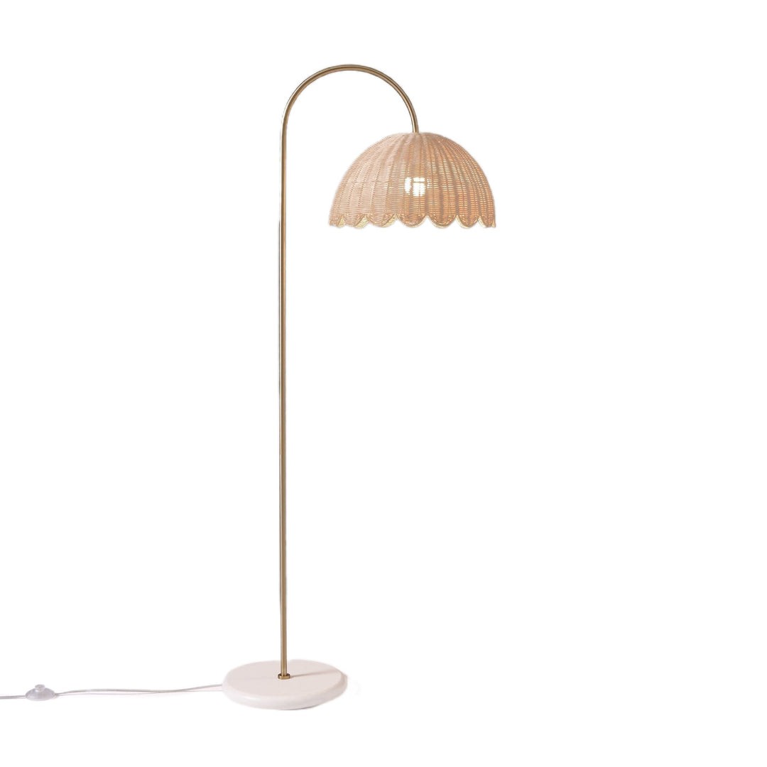 Marlowe Vintage Style Rattan Shade Wood - Based Floor Lamp