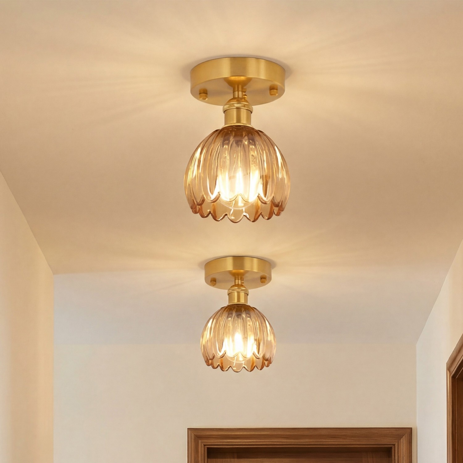 Ozir Stained Glass Flush Mount Tulip Light