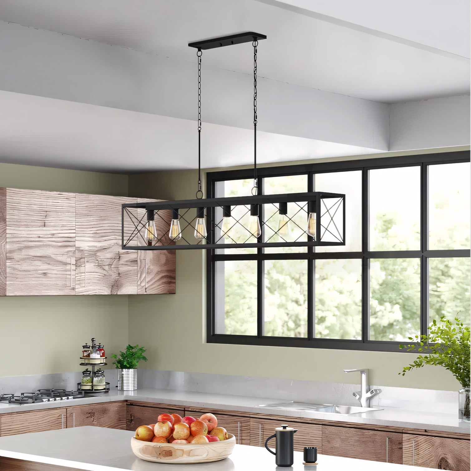 Wrylor Farmhouse 7 Light Steel Rectangle Chandelier