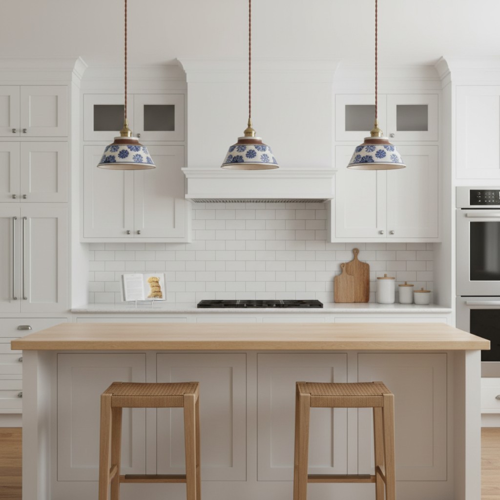 Hussein Vintage Hand-painted Ceramic Pendant Light