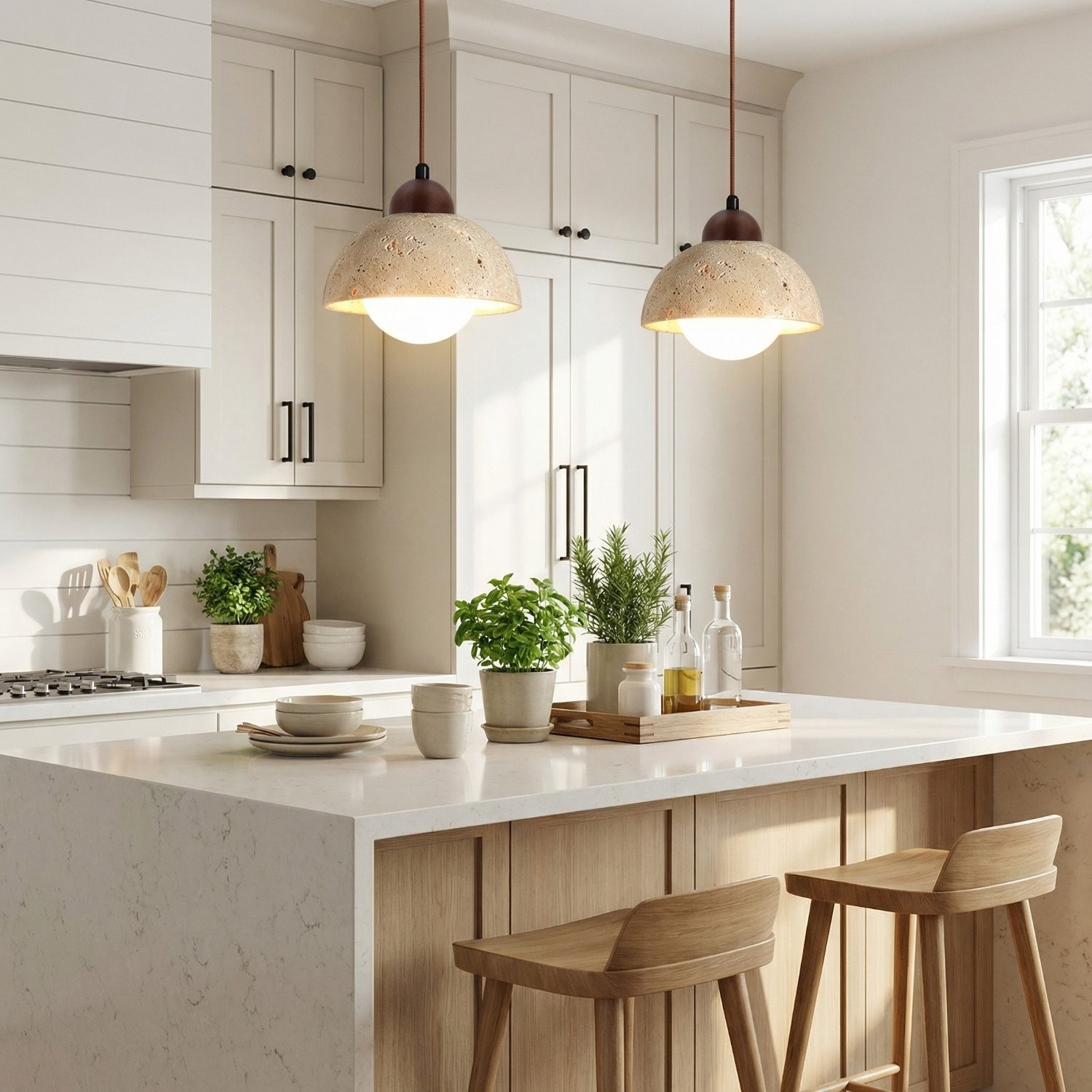 Bowen Wabi-Sabi Mini Travertine Pendant Light