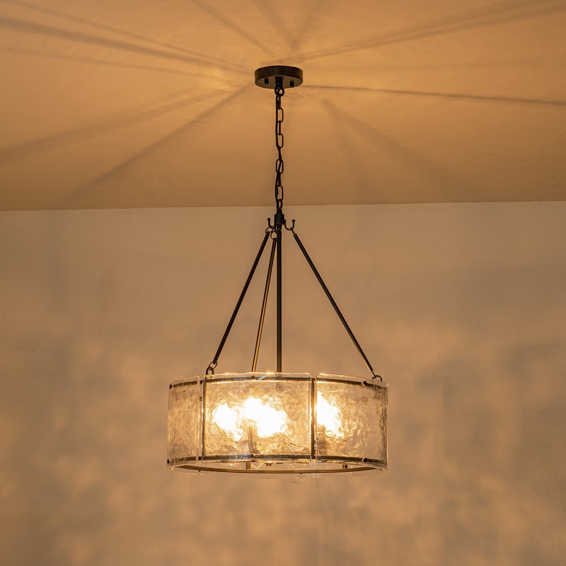 Coriander Farmhouse Water Ripple Glass Drum Chandelier