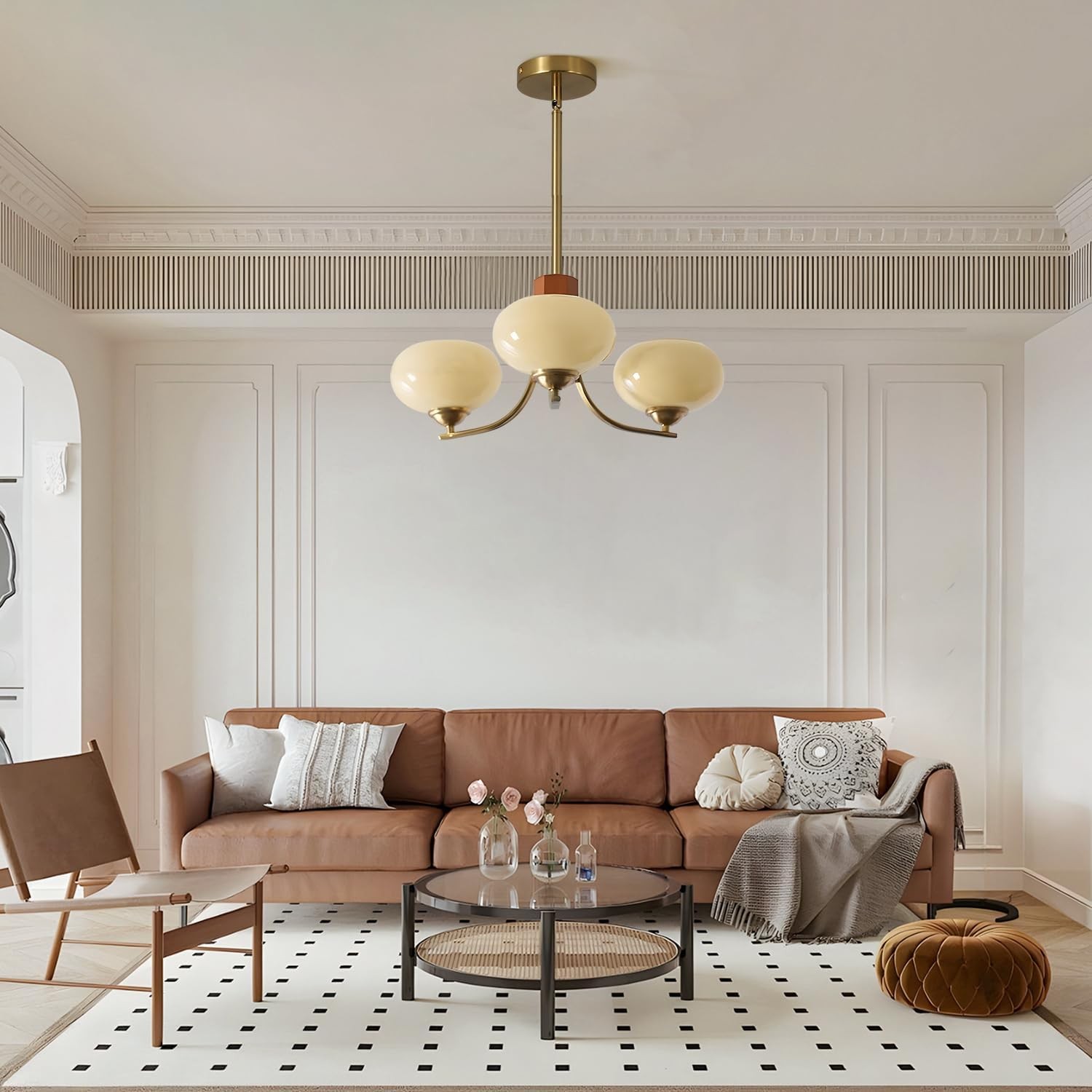 Juino Wood Farmhouse Milk Ball Sputnik Chandelier
