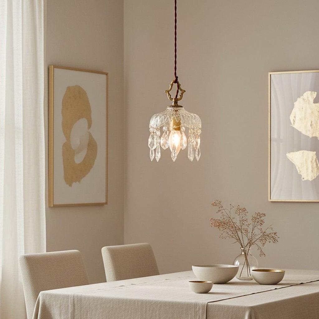 Calanthia Vintage Luxury Gold Crystal Glass Pendant Light