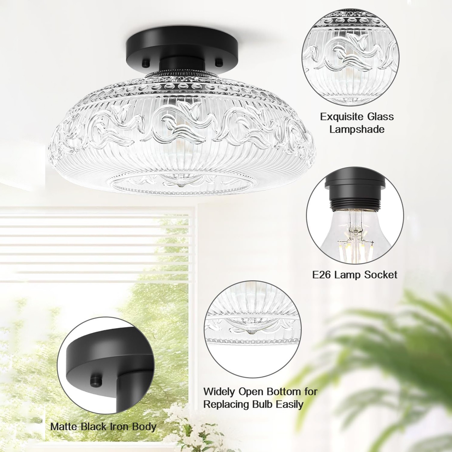 Cassandra American Country Patterned Glass Ceiling Light