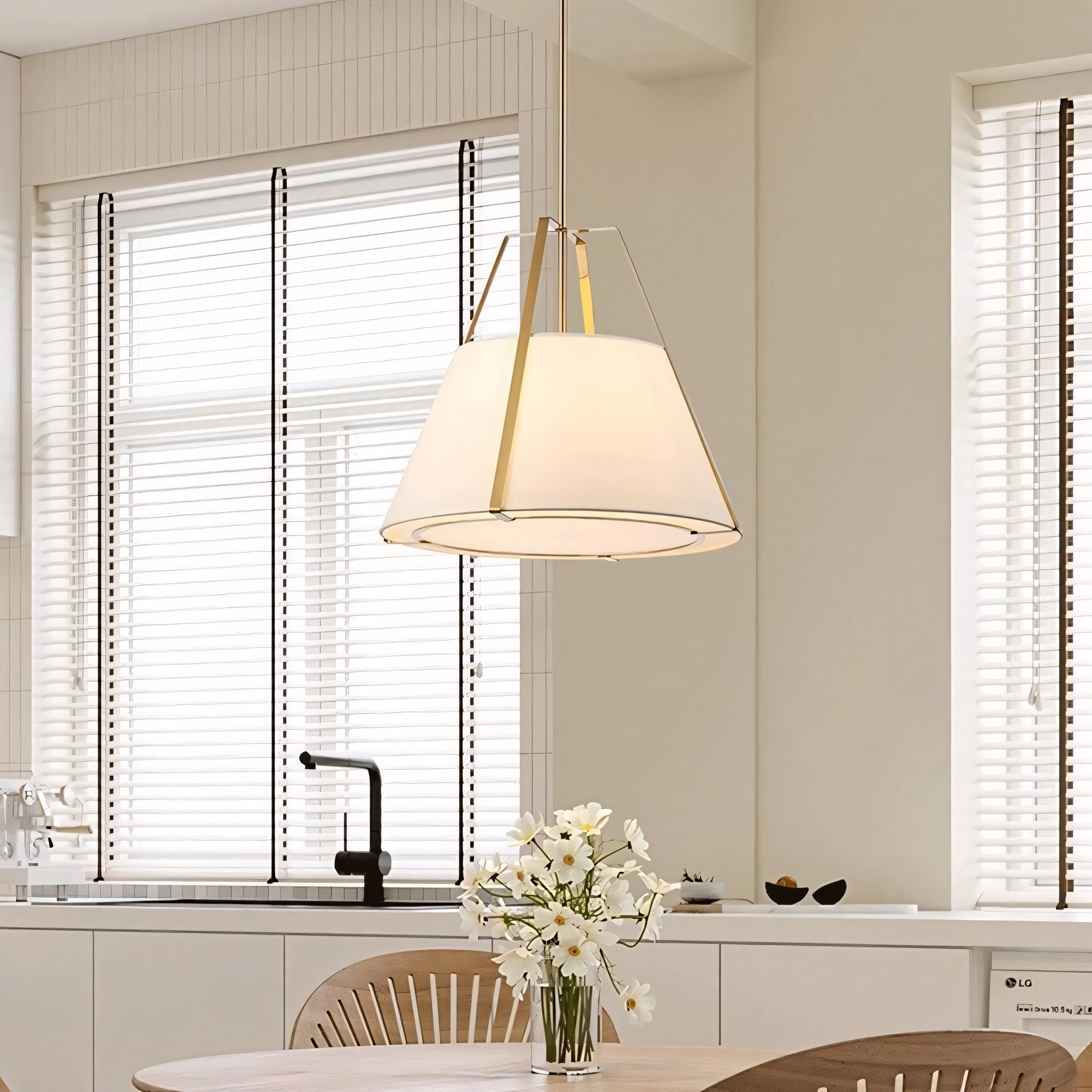 Zevran Farmhouse Metal Cone Fabric Pendant Light