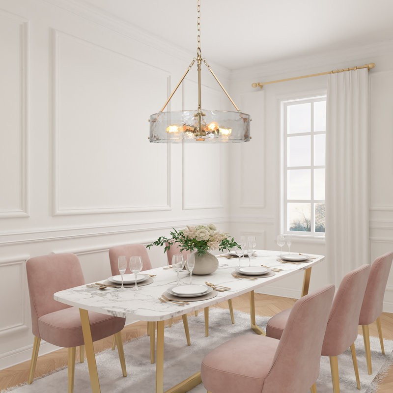 Vornix Modern 4 Light Gold Textured Glass Drum Pendant Light