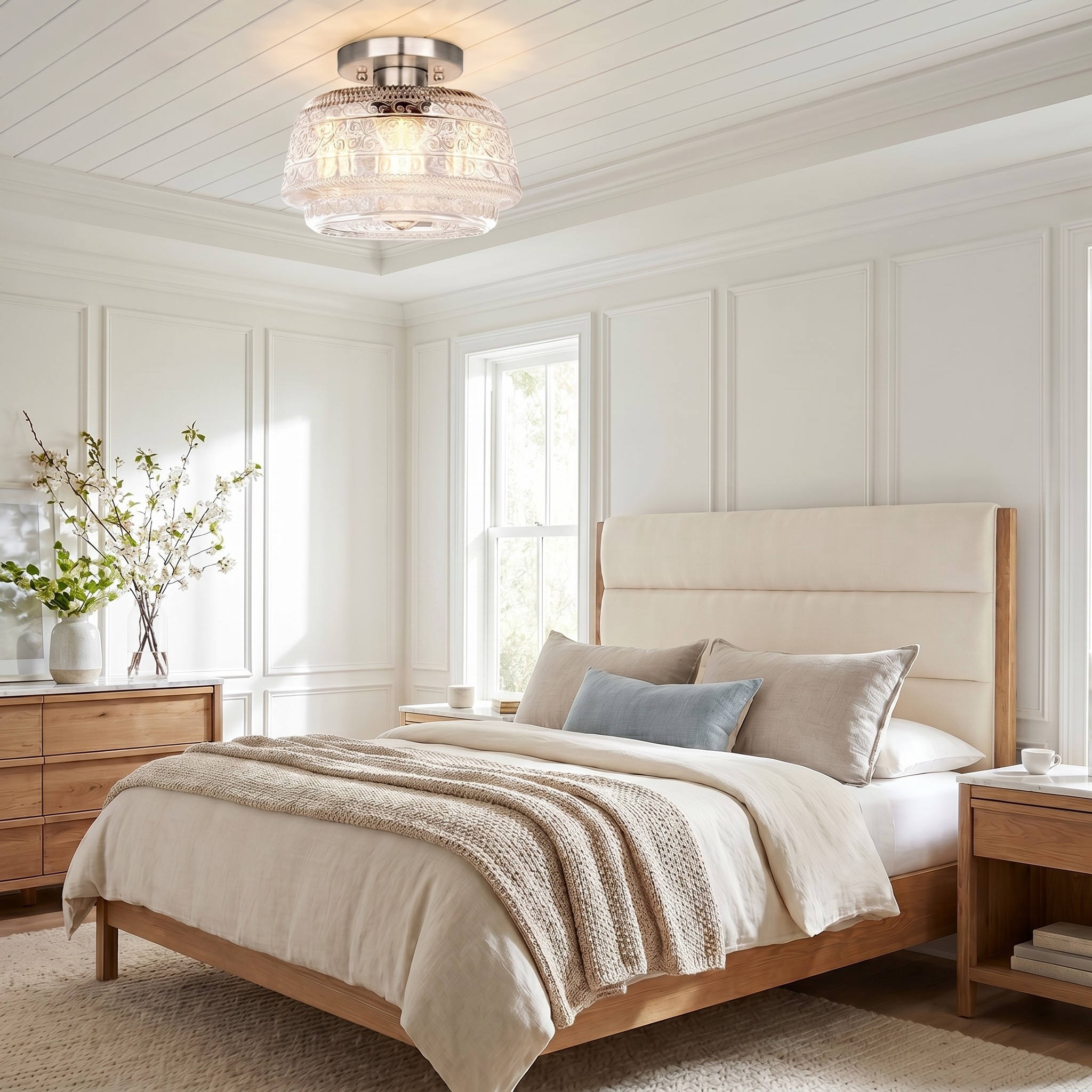 Ixionis Farmhouse Patterned Glass Semi Flush Mount Ceiling Light