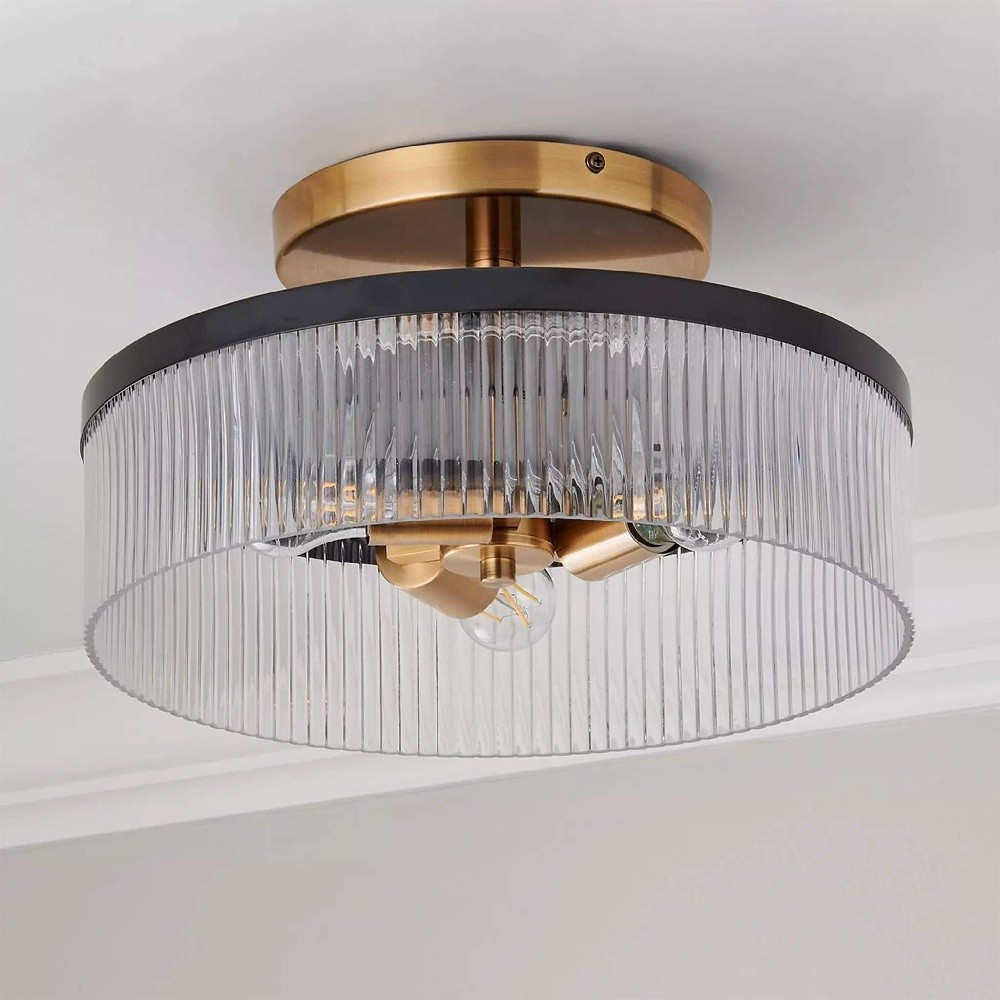 Karen Minimalist Glass Ribbed Semi Flush Ceiling Light