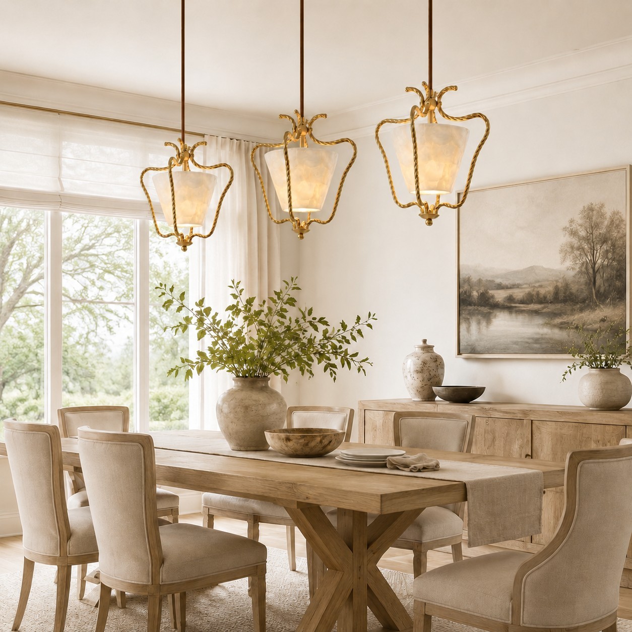 Spencer Vintage French Art Deco Brass Lantern Shell Pendant Light