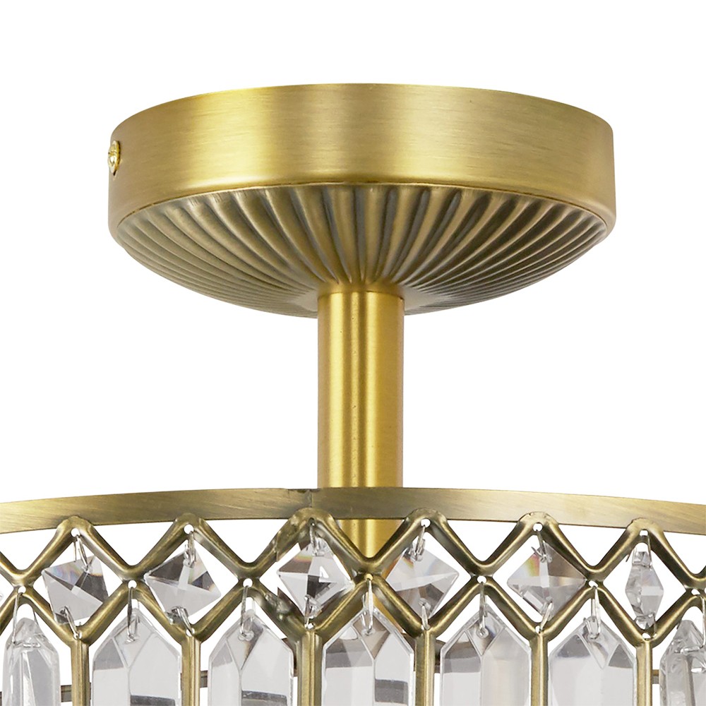 Parnika Luxury Carved Crystal Drum Semi Flush Chandelier