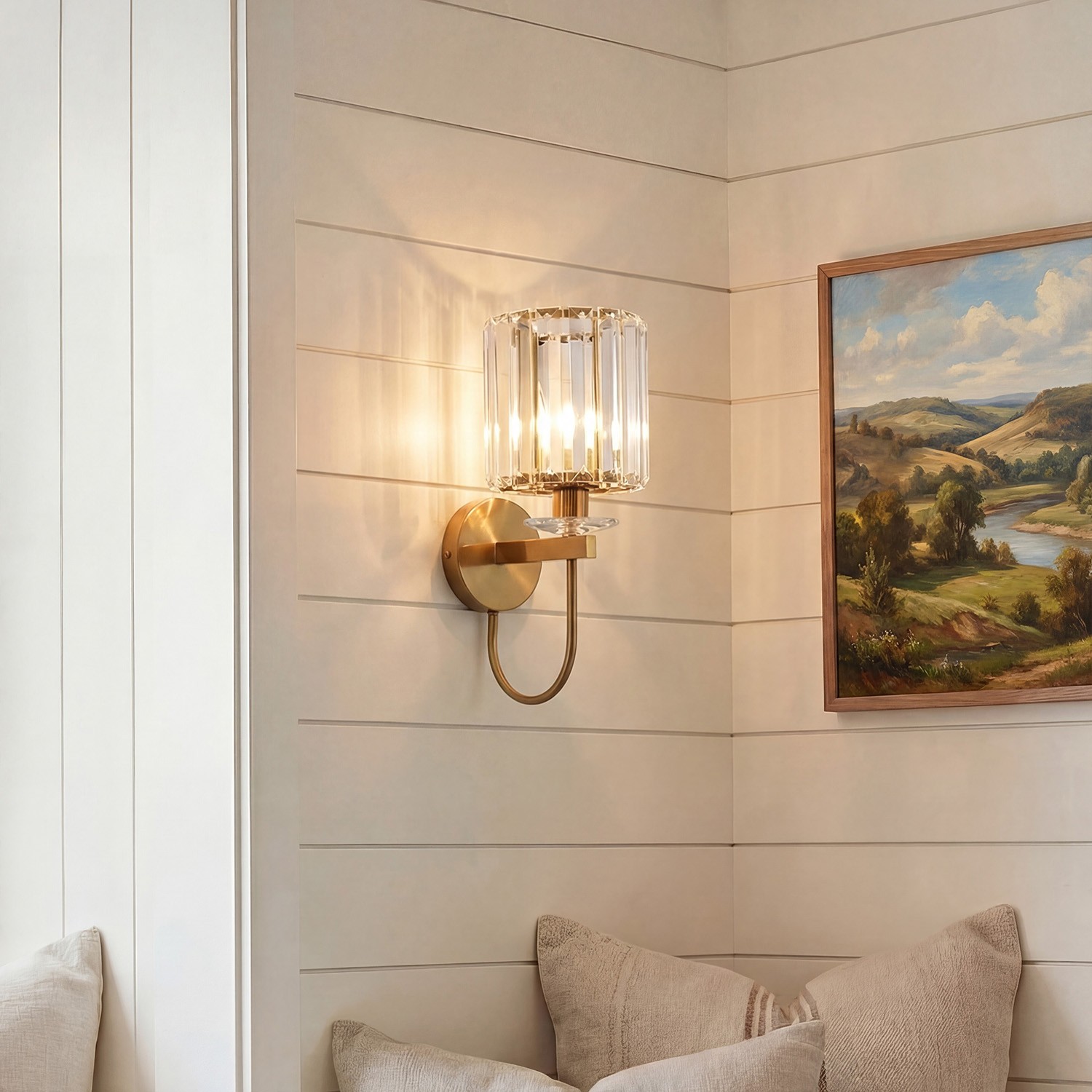 Solstice Brushed Brass Crystal Ribbed Glass Wall Sconce
