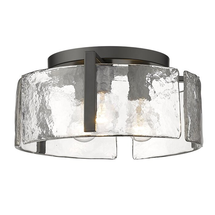 Ozu Modern Water Ripple Glass Drum Flush Mount Light