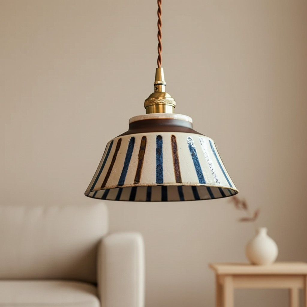 Hussein Vintage Hand-painted Ceramic Pendant Light