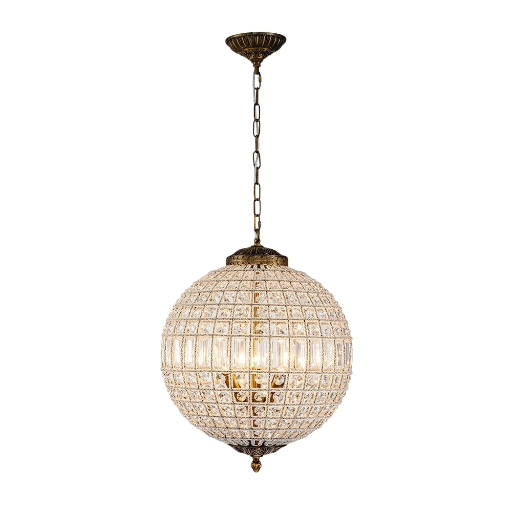 Dion Luxury French Antique Brass Crystal Globe Chandelier