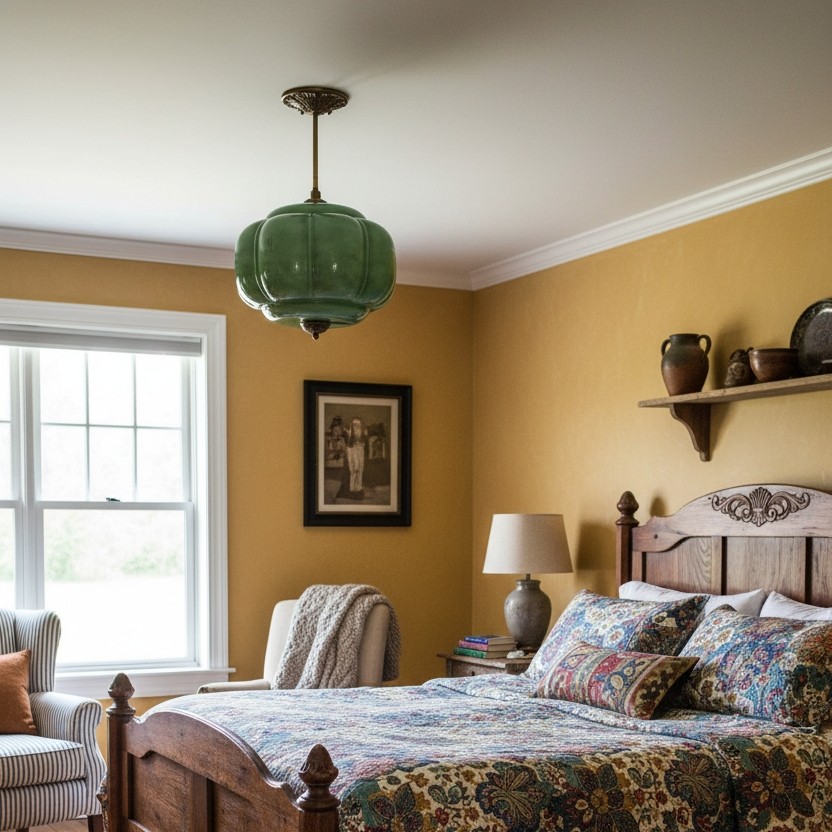 Elegant Eloise Scallop Milk Glass Semi-Flush Mount Ceiling Light - Vintage Brass Frame and Pumpkin Shape