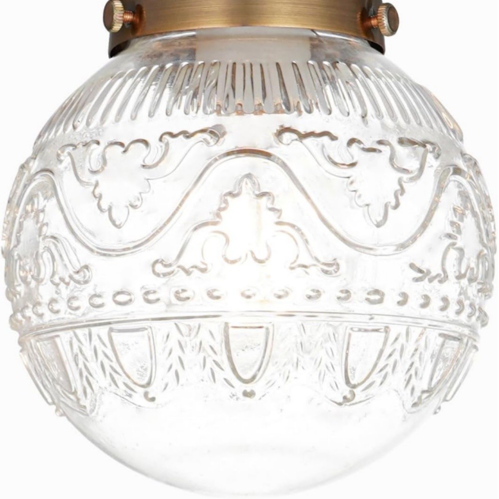 Ixionis Vintage Engraved Pattern Globe Glass Flush Mount Ceiling Light