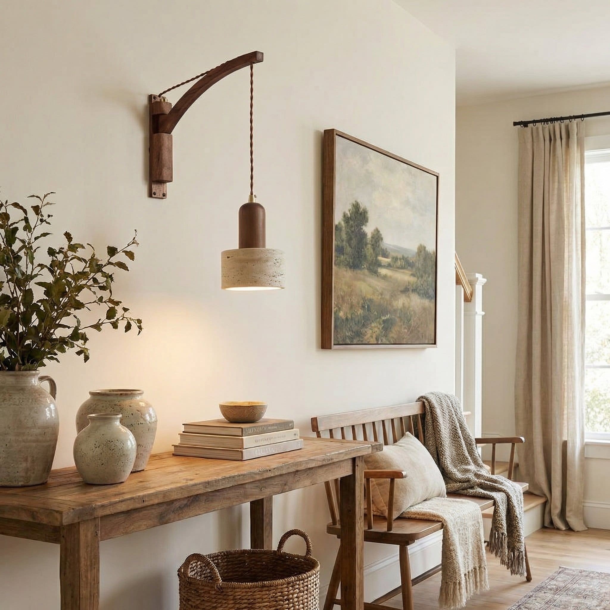 Josiah Modern Solid Wood Travertine Wall Lamp