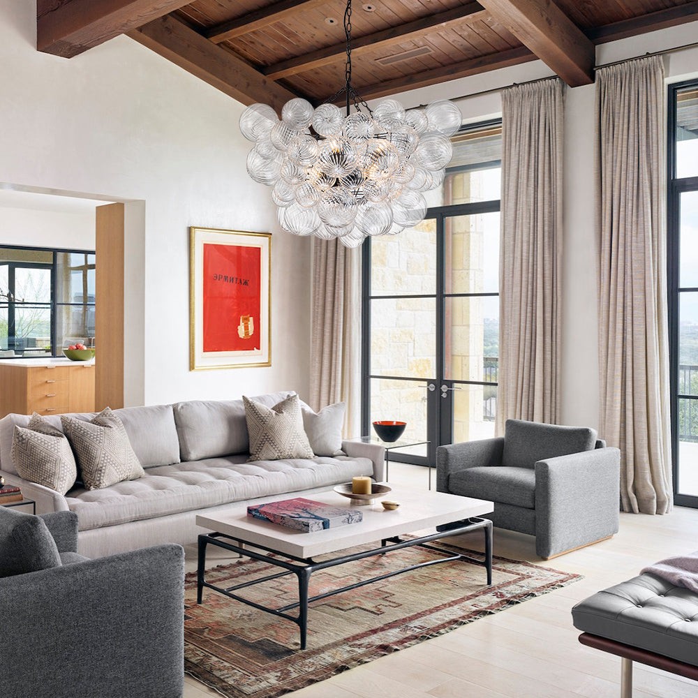 Quintessa Luxury Ribbed Glass Globe Cluster Bubble Chandelier