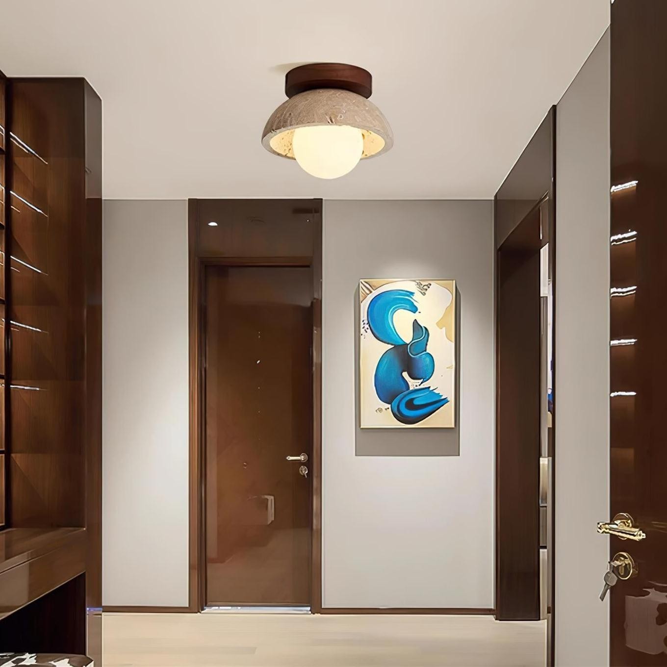 Flynn Wabi-sabi Bowl Shape Travertine Ceiling Light