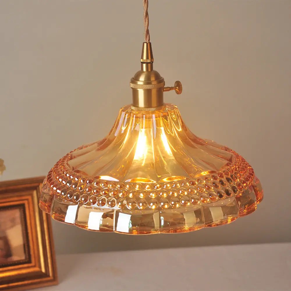 Olyx Amber Textured Glass Pot Lid Pendant Light