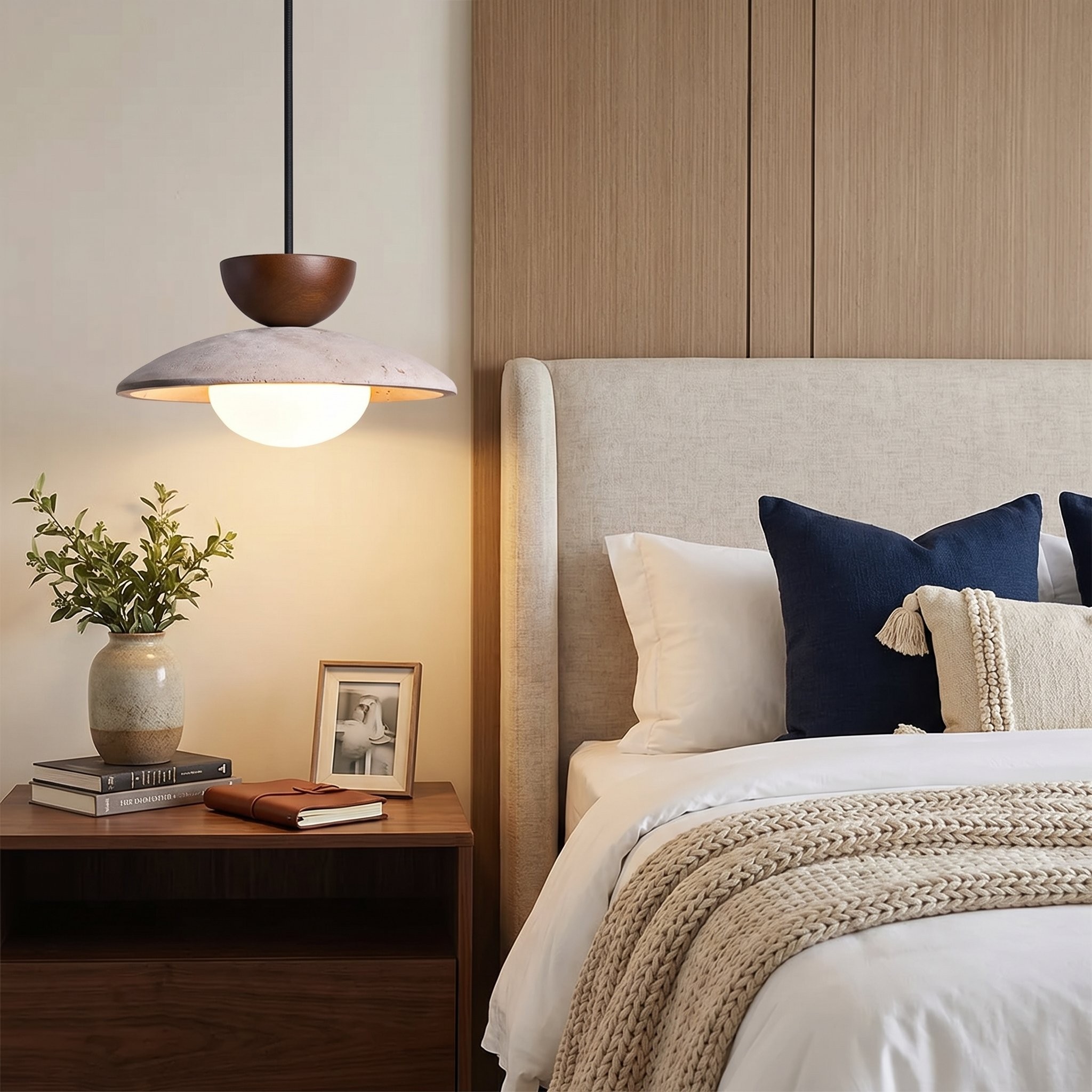 Tilda Modern Wabi-Sabi Travertine Dome Pendant Light