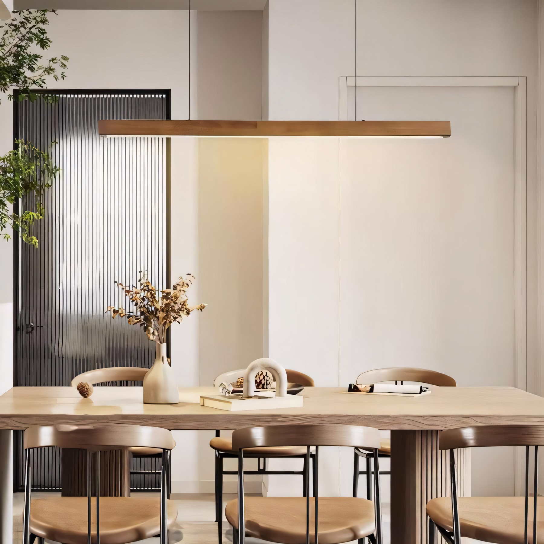 Quorix Log Style Wood Led Linear Pendant Light With Remote Control